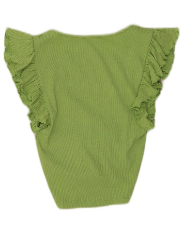 Zara Γυναικείο Crop Top UK 8 Small Green Cotton