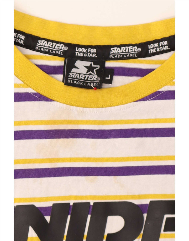 Starter ανδρικό ΜΑΥΡΟ ΕΤΙΚΕΤΑ Γραφικό T-Shirt Top μεγάλο λευκό ριγέ βαμβακερό