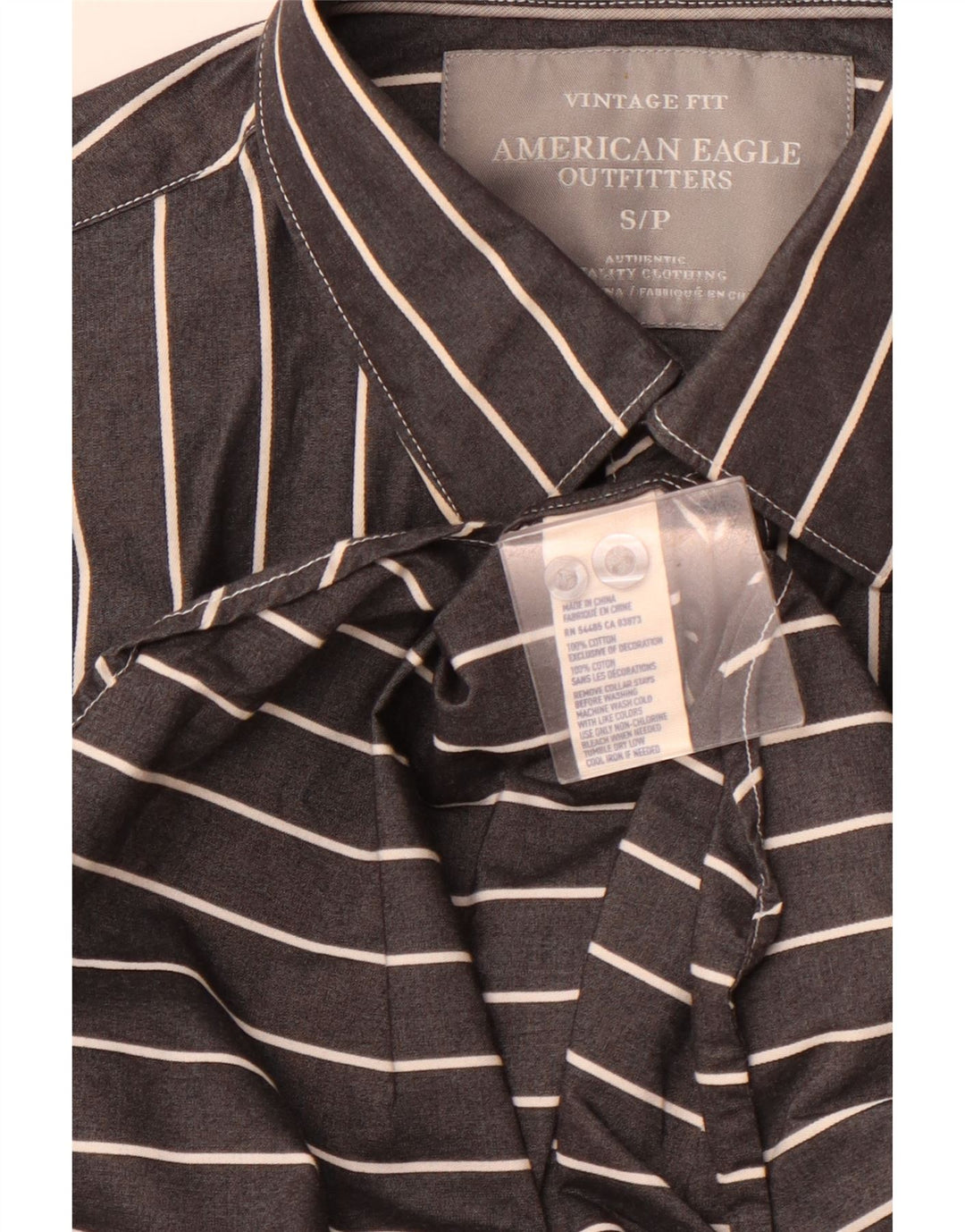 AMERICAN EAGLE OUTFITTERS Ανδρικό πουκάμισο Vintage Fit Μικρό γκρι βαμβακερό ριγέ