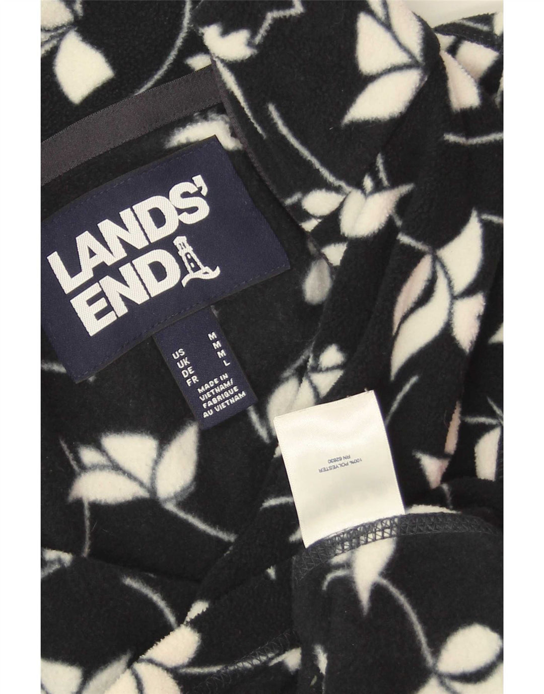 Lands End Γυναικείο Fleece Jacket UK 14 Medium Navy Blue Floral Polyester