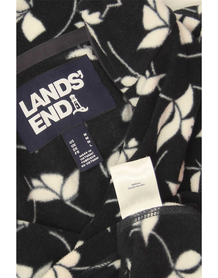 Lands End Γυναικείο Fleece Jacket UK 14 Medium Navy Blue Floral Polyester