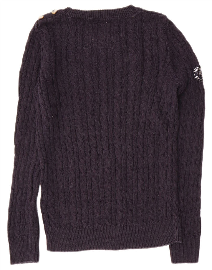 SUPERDRY Γυναικείο πουλόβερ με λαιμόκοψη UK 8 Small Navy Blue από βαμβάκι