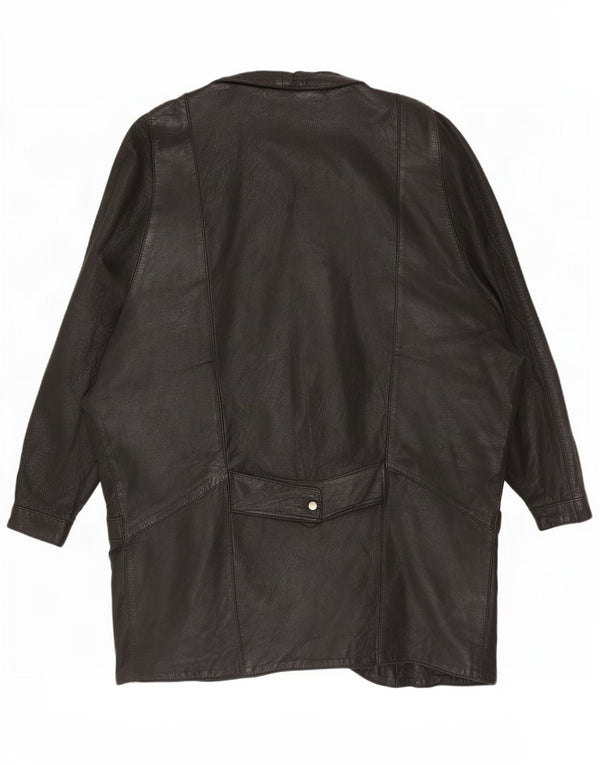 Vintage Γυναικείο Oversized Δερμάτινο Παλτό UK 12 Medium Black
