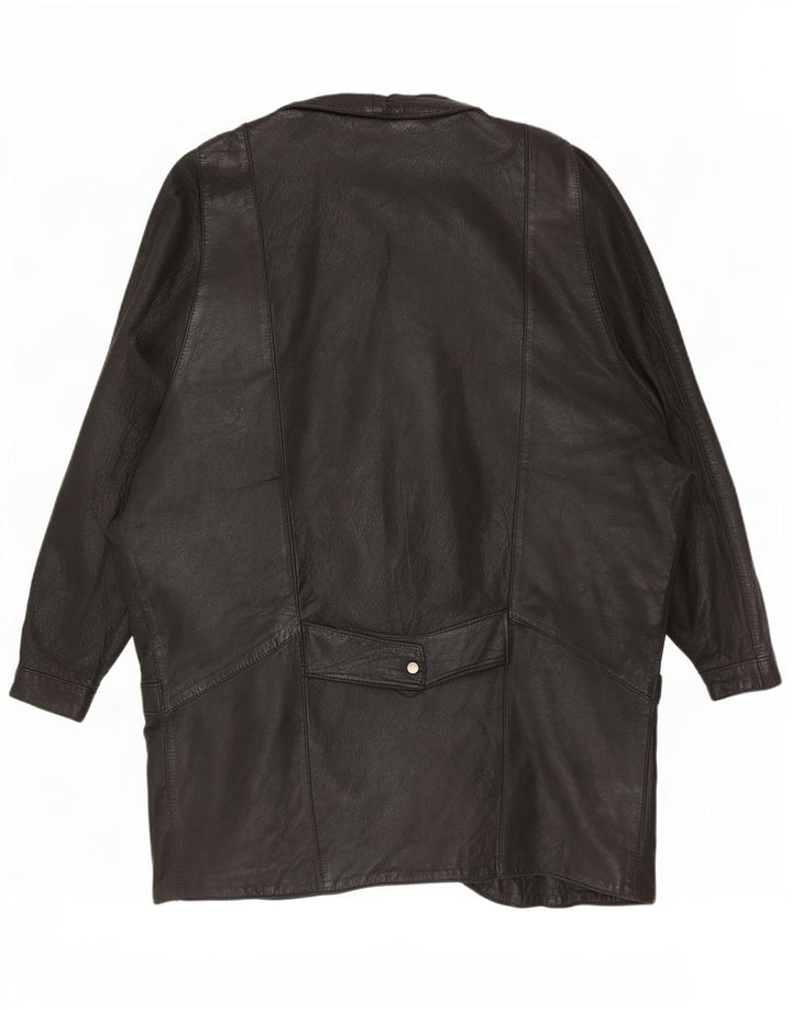 Vintage Γυναικείο Oversized Δερμάτινο Παλτό UK 12 Medium Black