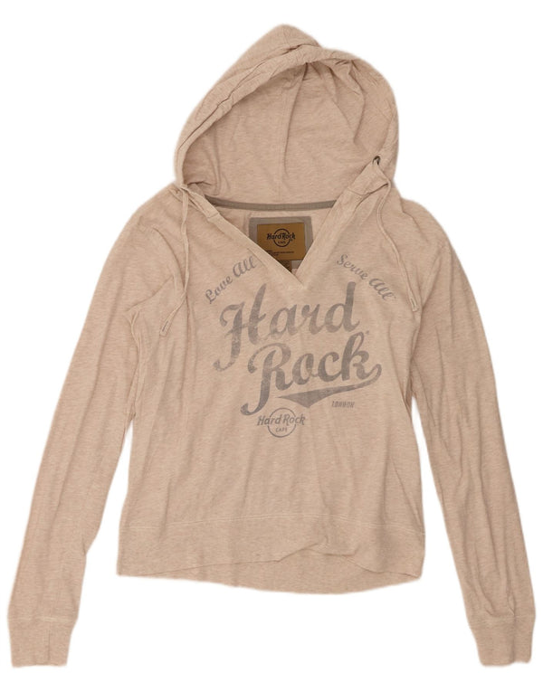 Hard Rock Cafe Womens London Graphic Top Long Sleeve UK 12 Medium Beige
