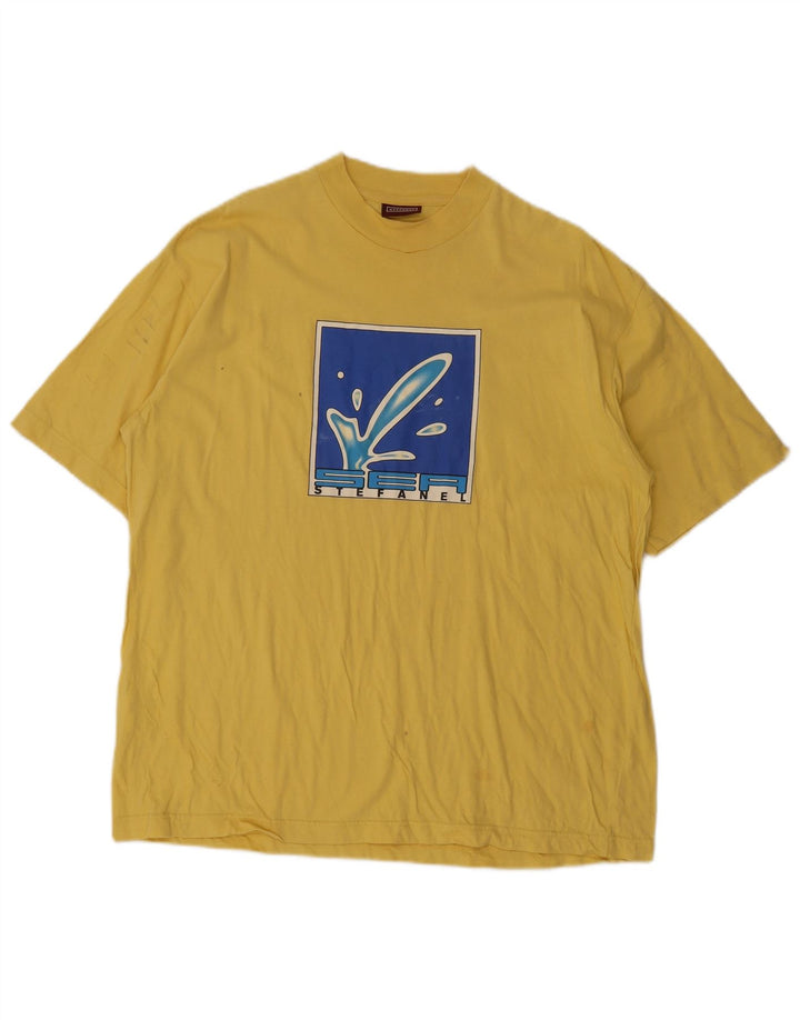 Stefanel Ανδρικό γραφικό T-Shirt Top μεγάλο κίτρινο βαμβακερό
