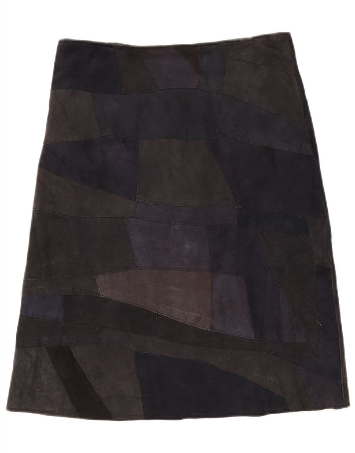 VINTAGE Γυναικεία Suede Φούστα UK 10 Small W28 Πολύχρωμο Patchwork Δερμάτινο