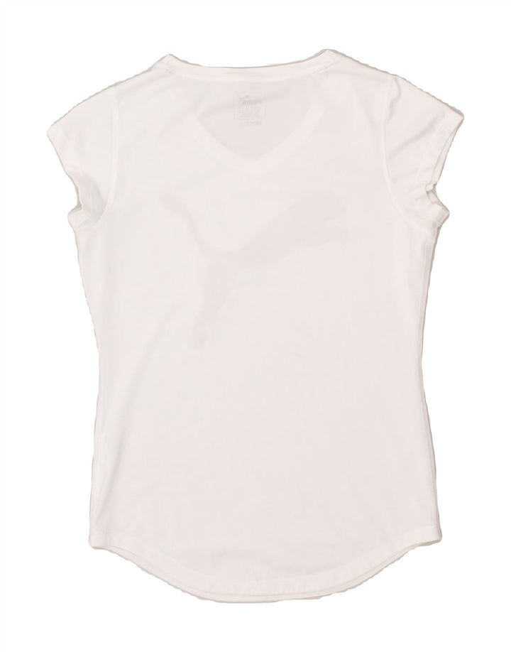 PUMA Womens Graphic T-Shirt Top UK 10 Small White Polyester | Vintage Puma | Thrift | Second-Hand Puma | Used Clothing | Messina Hembry 