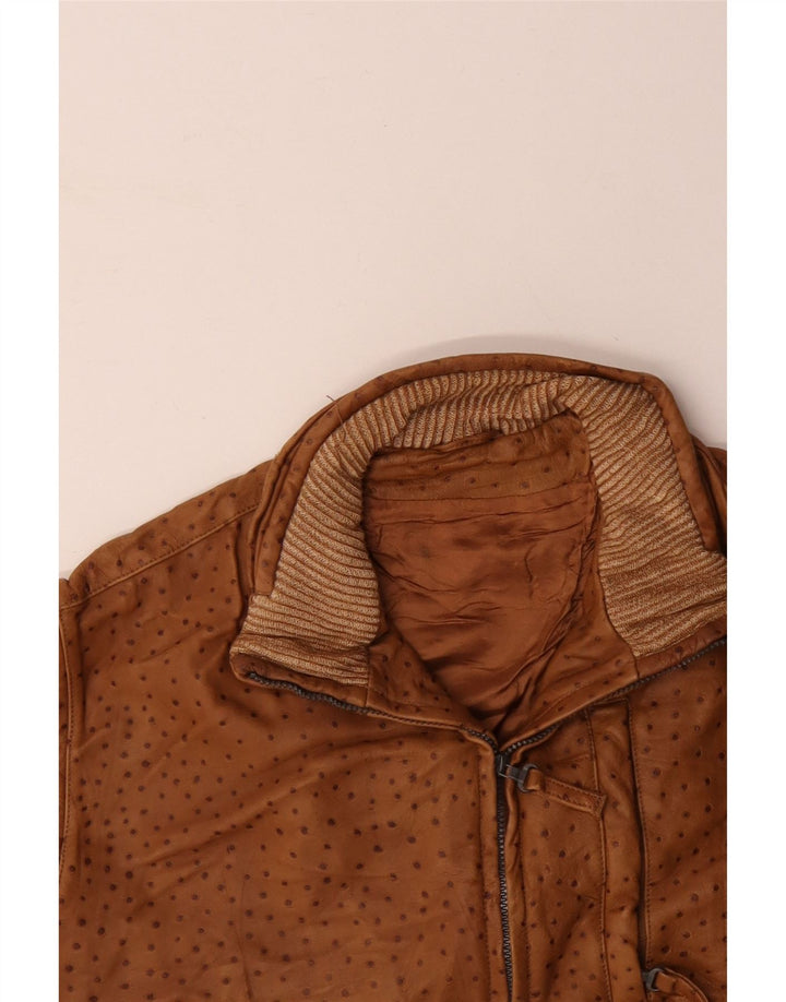 VINTAGE Ανδρικό Δερμάτινο Gilet IT 56 3XL Καφέ με στίγματα