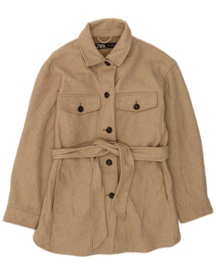 Zara Γυναικείο Πανωφόρι UK 14 Medium Beige Flecked Polyester