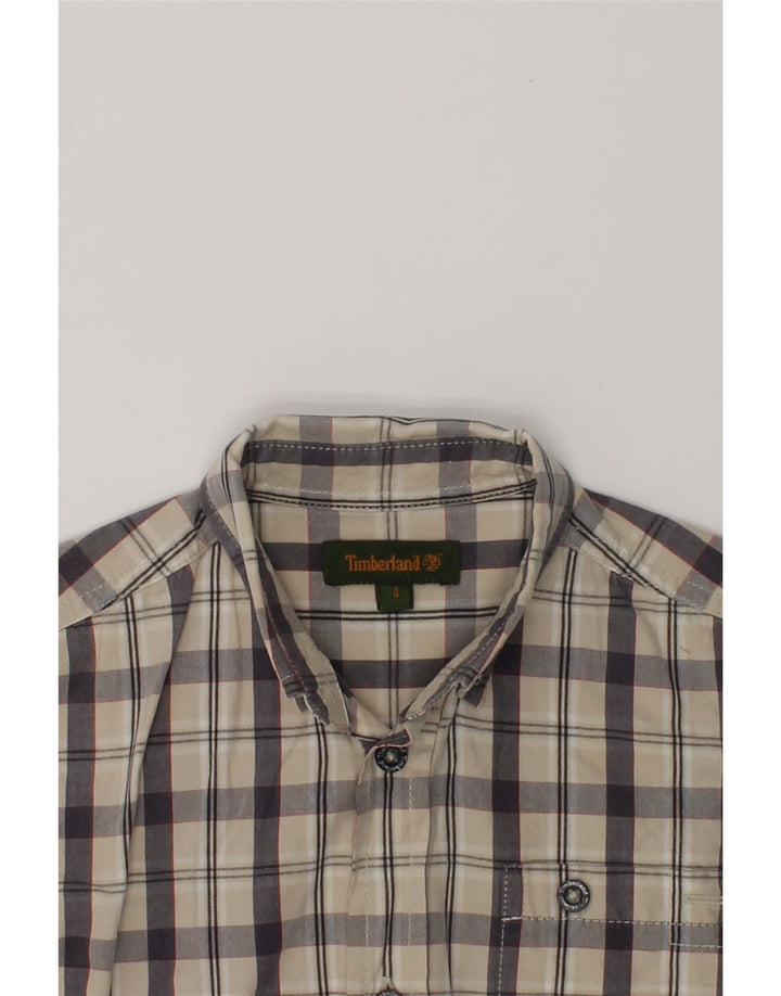 TIMBERLAND Boys Short Sleeve Shirt 3-4 Years Beige Check Cotton | Vintage Timberland | Thrift | Second-Hand Timberland | Used Clothing | Messina Hembry 