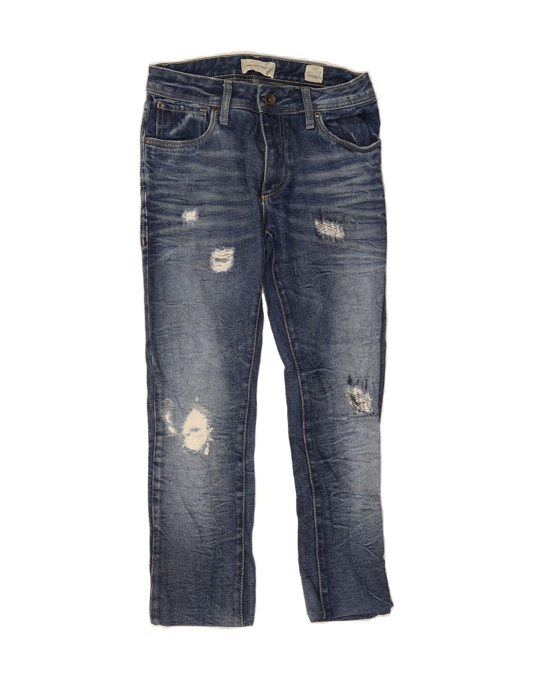 JACK & JONES Mens Distressed Straight Jeans W30 L24 Blue Cotton Vintage Jack & Jones and Second-Hand Jack & Jones from Messina Hembry 