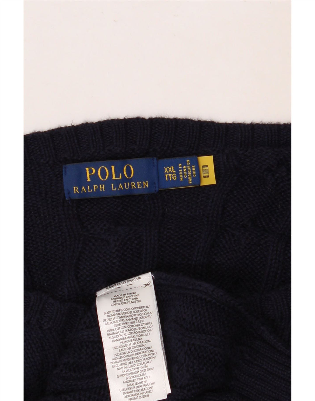 POLO RALPH LAUREN Ανδρικό πουλόβερ με λαιμό σκακιέρα 2XL μπλε βαμβακερό
