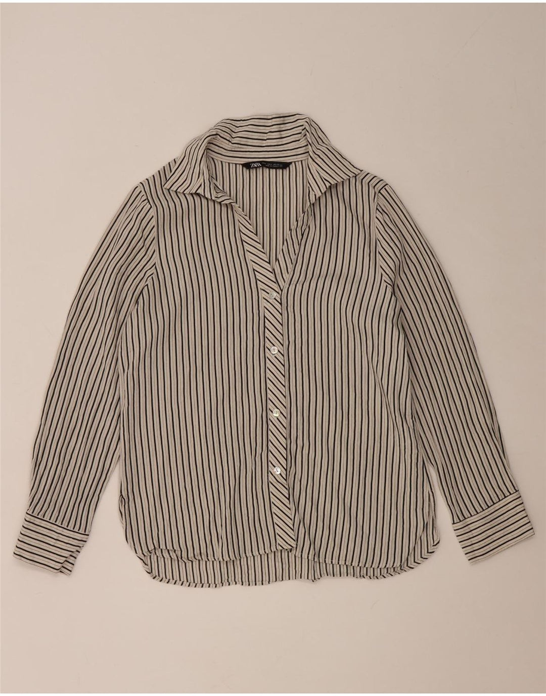 Zara Γυναικείο Πουκάμισο UK 14 Medium Grey ριγέ