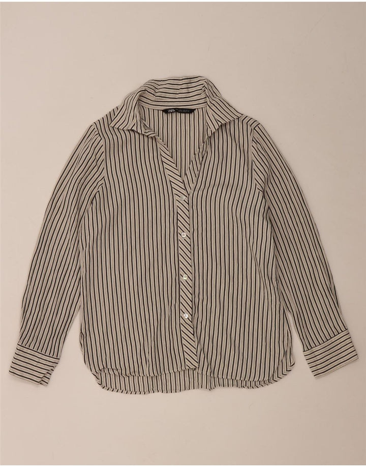 Zara Γυναικείο Πουκάμισο UK 14 Medium Grey ριγέ