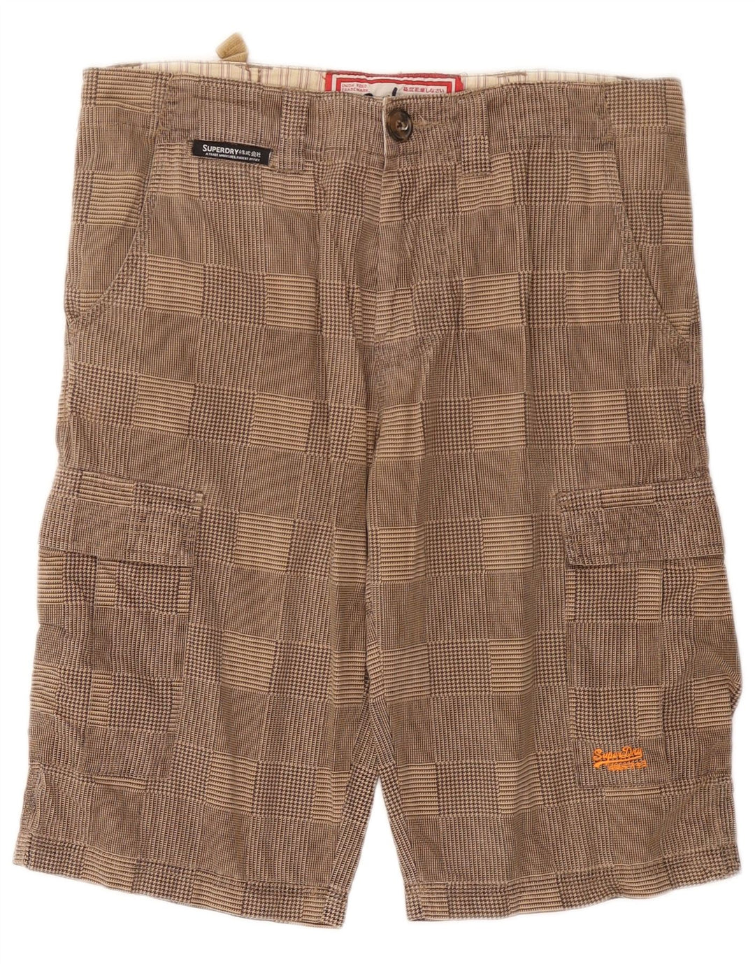 Ανδρικό σορτς Cargo SUPERDRY Small W29 Beige Check Cotton