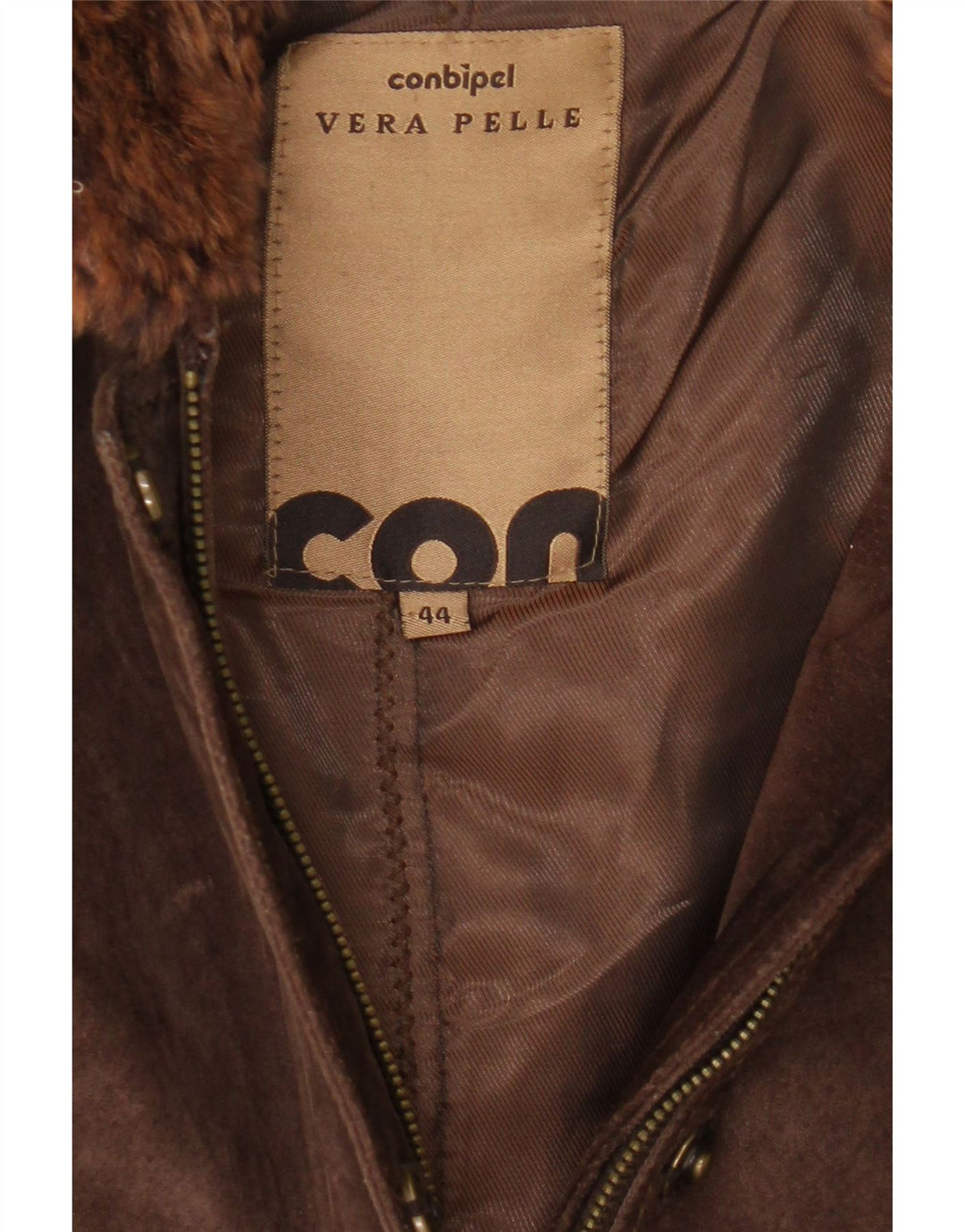 Conbipel Γυναικείο τζάκετ με κουκούλα Suede Windbreaker UK 14 Δερμάτινο μεσαίο καφέ