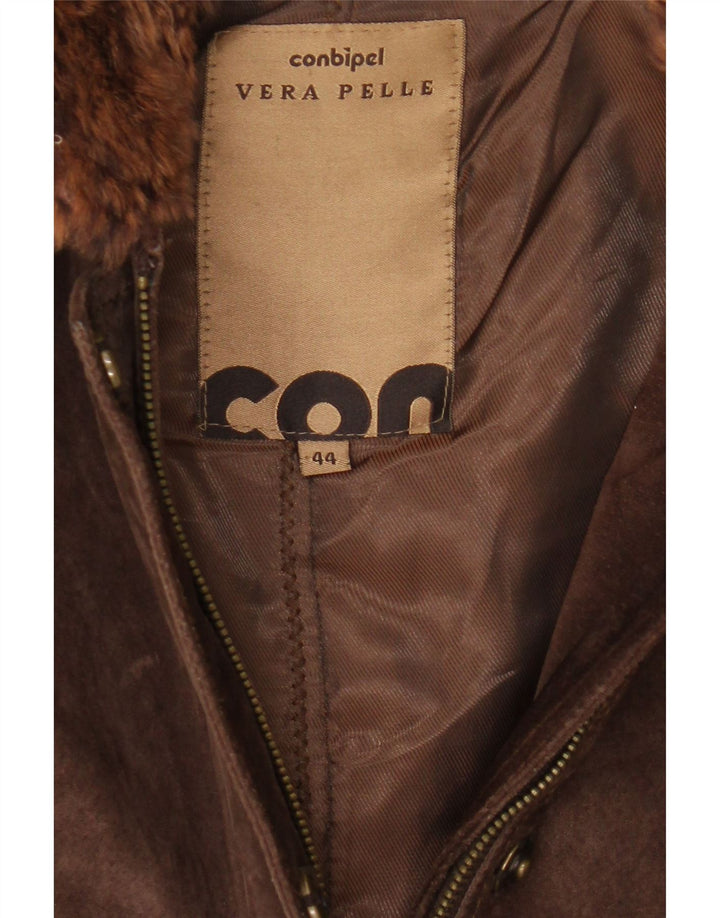 Conbipel Γυναικείο τζάκετ με κουκούλα Suede Windbreaker UK 14 Δερμάτινο μεσαίο καφέ