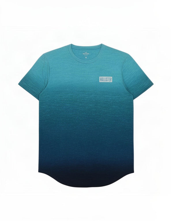 Ανδρικό γραφικό μπλουζάκι Hollister Top από μεσαίο μπλε βαμβακερό φλύκταινο