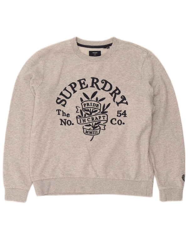 Superdry Γυναικεία γραφική μπλούζα μεγάλου μεγέθους Jumper UK 10 Small Grey Cotton