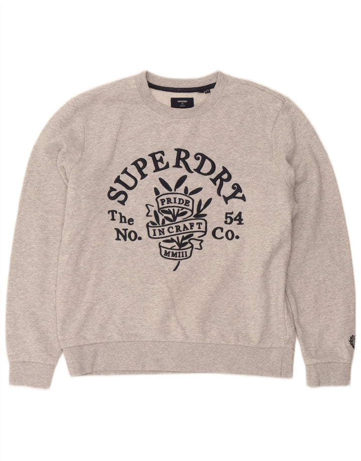 Superdry Γυναικεία γραφική μπλούζα μεγάλου μεγέθους Jumper UK 10 Small Grey Cotton
