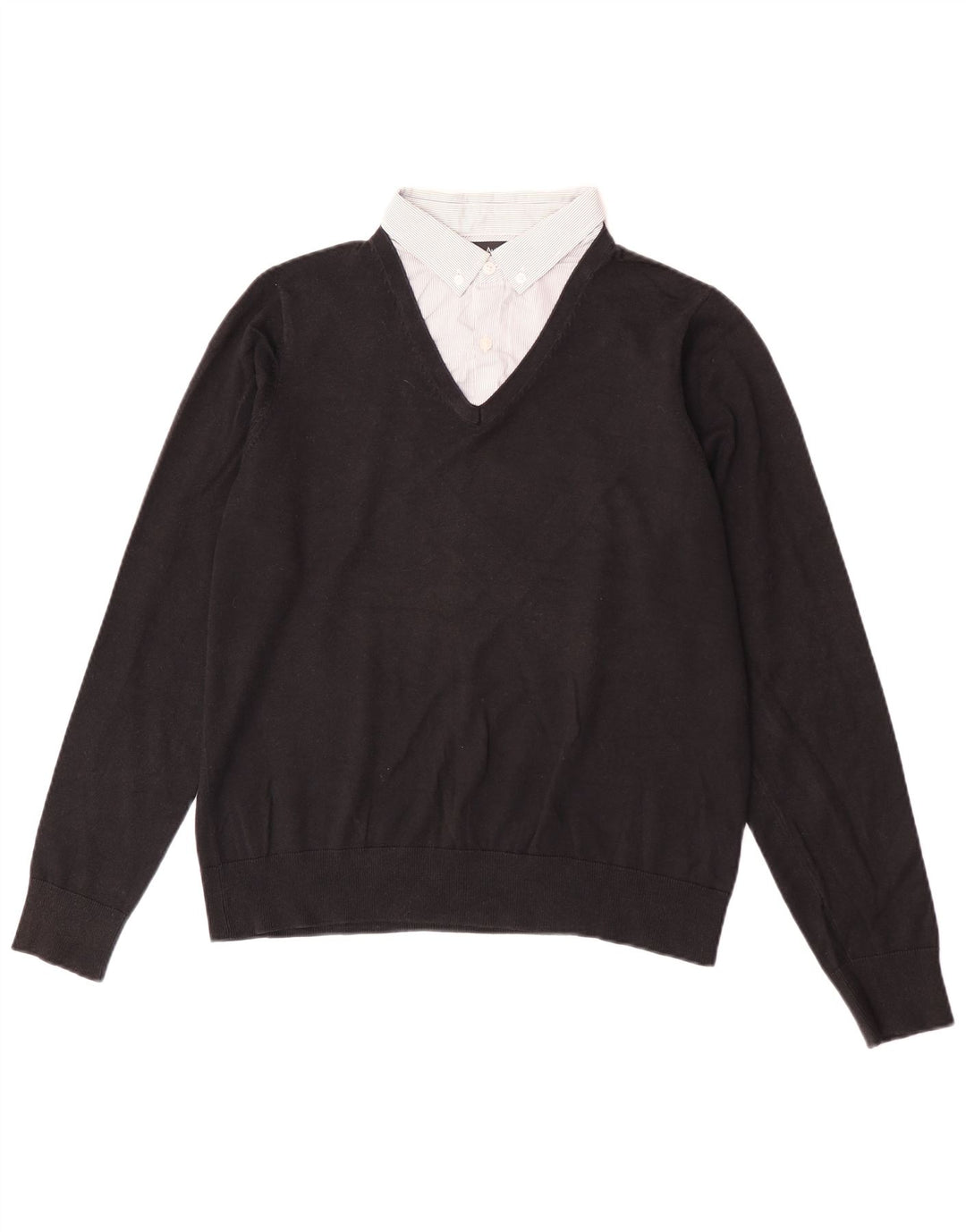 Ανδρικό πουλόβερ Marks & Spencer Autograph με V-Neck Jumper Μεσαίο μαύρο βαμβακερό