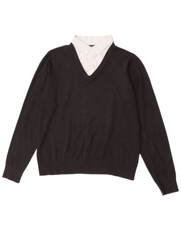 Ανδρικό πουλόβερ Marks & Spencer Autograph με V-Neck Jumper Μεσαίο μαύρο βαμβακερό