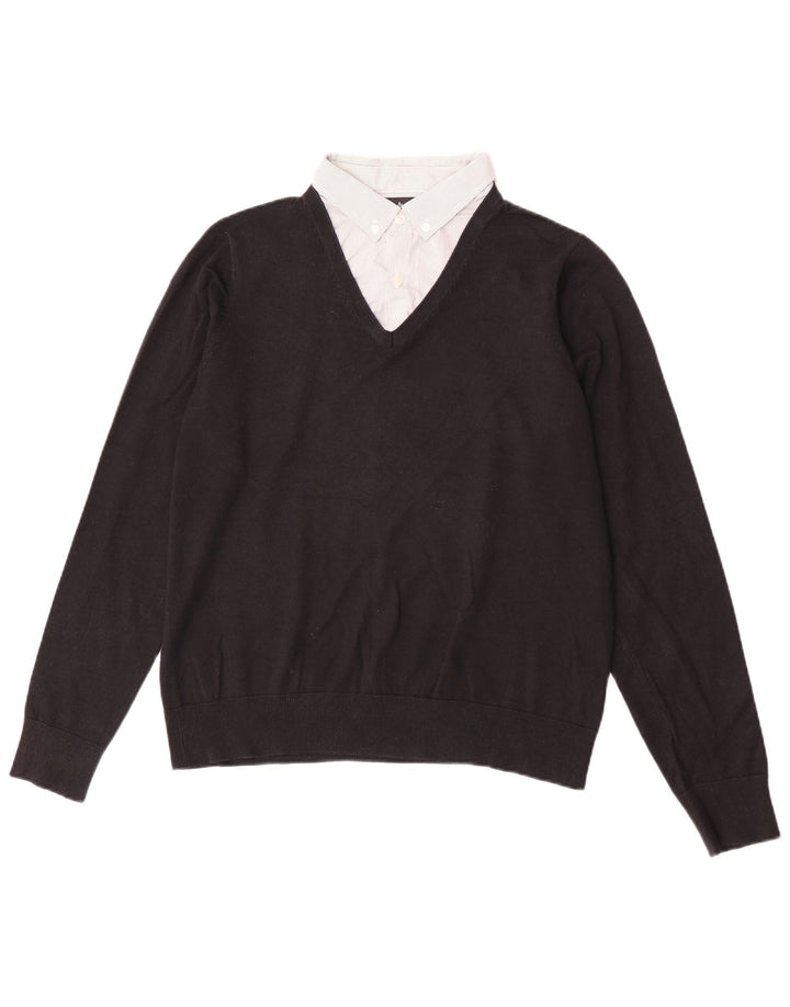 Ανδρικό πουλόβερ Marks & Spencer Autograph με V-Neck Jumper Μεσαίο μαύρο βαμβακερό