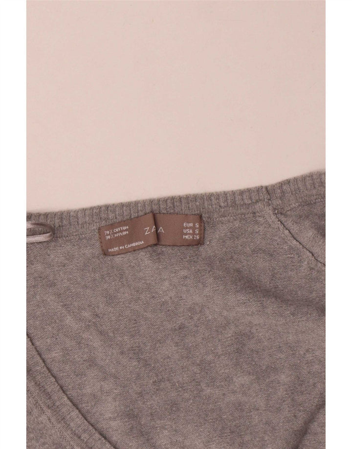 Zara Γυναικεία Ζακέτα UK 10 Small Grey Cotton