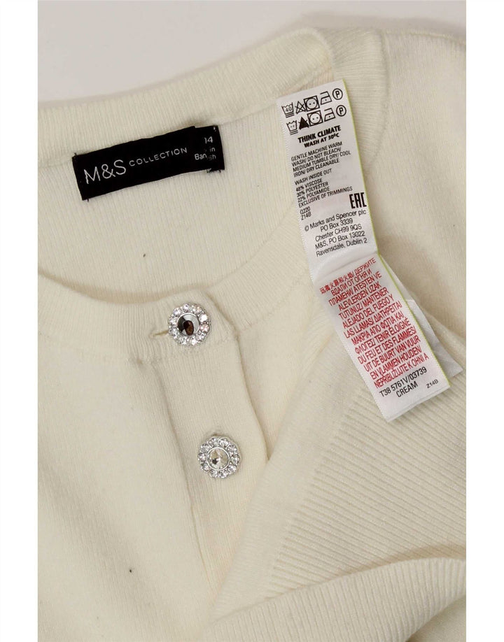 Marks & Spencer Γυναικείο πουλόβερ Crop Cardigan UK 14 Medium Off White Viscose
