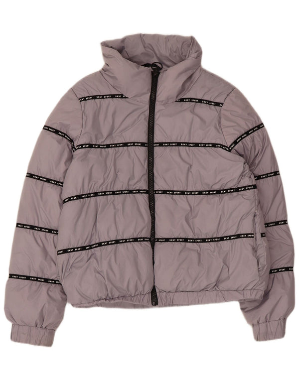 Dkny Womens Graphic Hooded Padded Jacket UK 12 Medium Grey Polyester