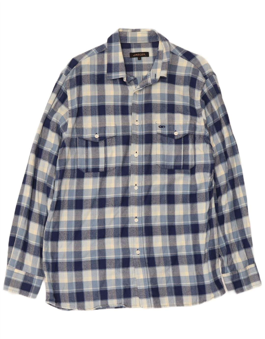 JAEGER Mens Flannel Shirt Large Blue Check Cotton
