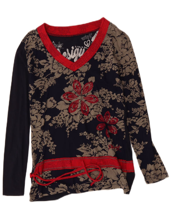 Desigual Γυναικείο τοπ μακρυμάνικο UK 14 Large Navy Blue Floral