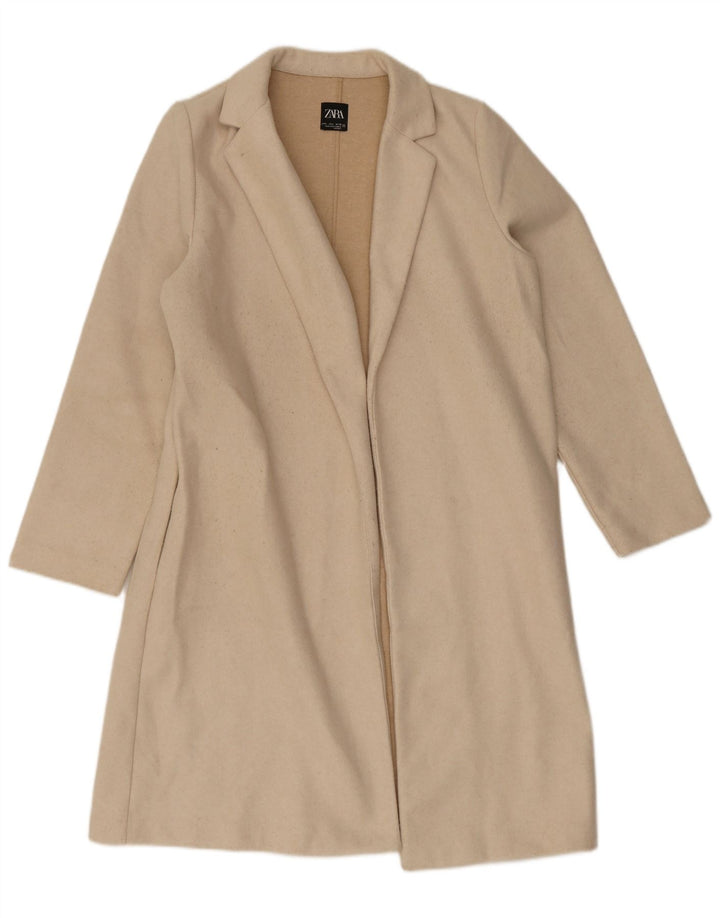Zara Γυναικείο Ανοιχτό Παλτό UK 16 Large Beige Polyester