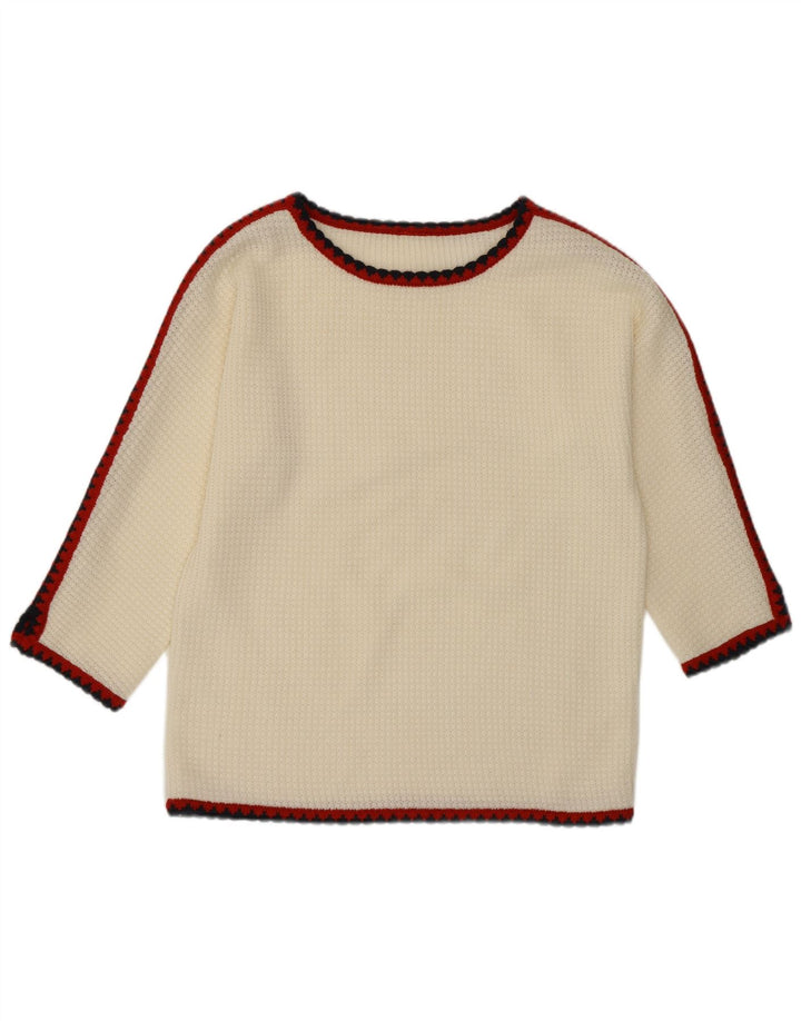 VINTAGE Γυναικείο μανίκι 3/4 πουλόβερ με λαιμόκοψη UK 16 μεγάλο λευκό