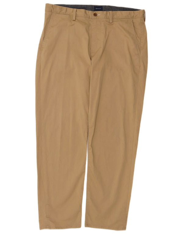 Gant Mens Straight Chino Trousers W36 L30 Beige Cotton
