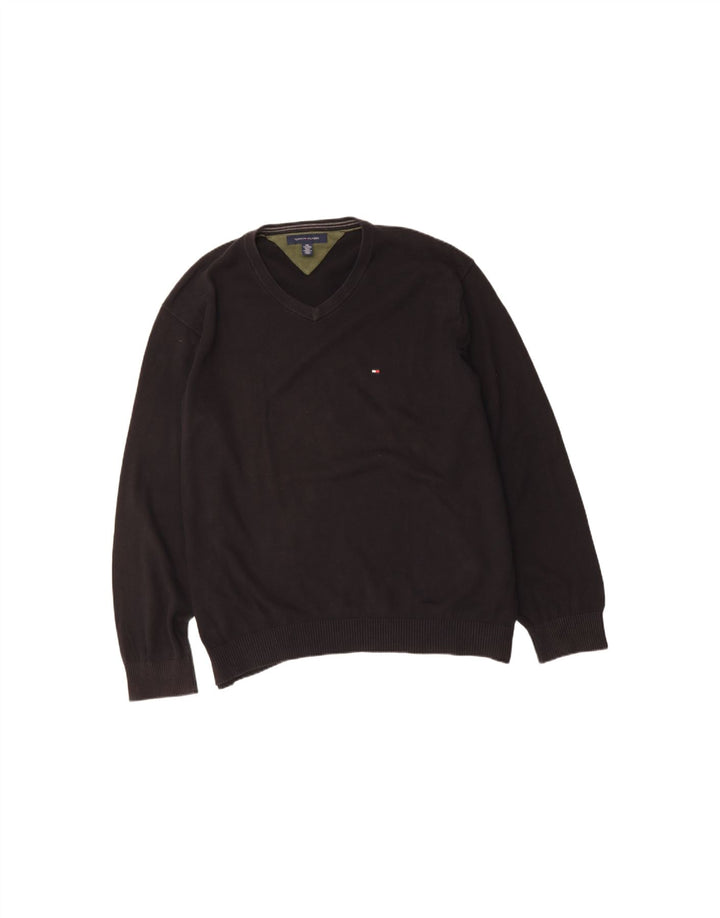 TOMMY HILFIGER Mens V-Neck Jumper Sweater 2XL Black