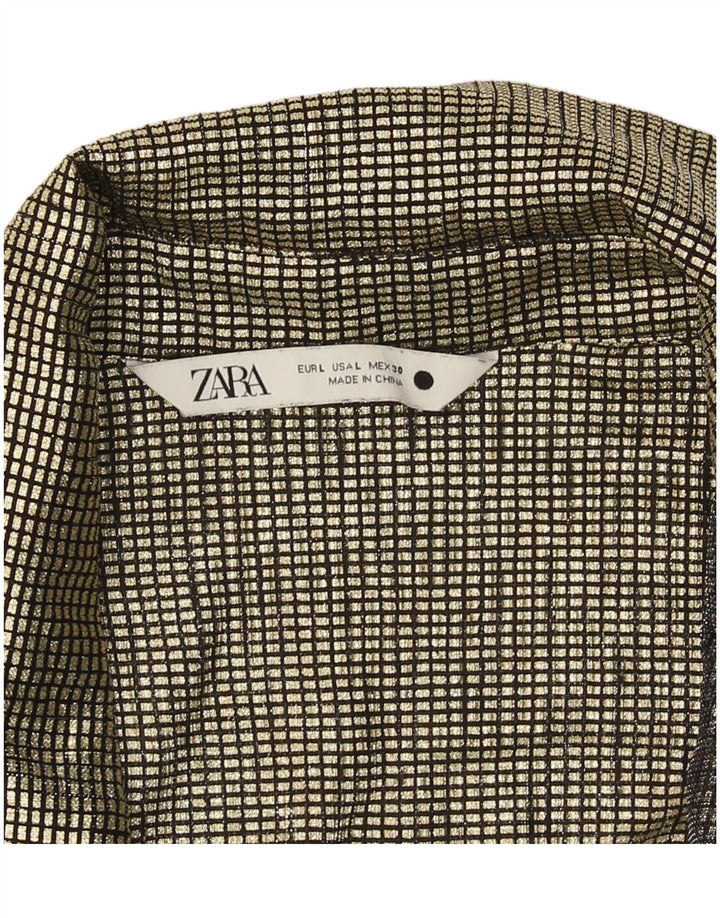 Zara Γυναικείο πουκάμισο Μπλούζα UK 14 Large Gold Gingham