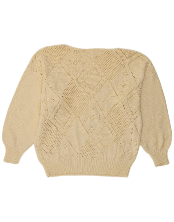 Vintage Mens Boat Neck Jumper Sweater UK 16 Large Off White Argyle/Diamond