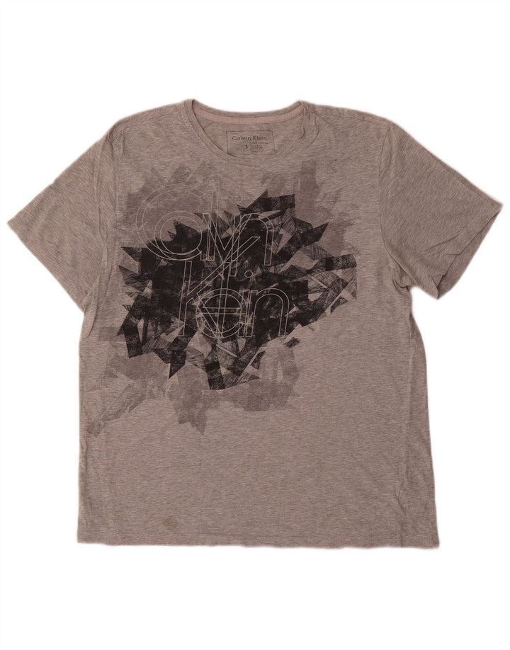 Calvin Klein Ανδρικό γραφικό T-Shirt Top Μικρό γκρι βαμβακερό