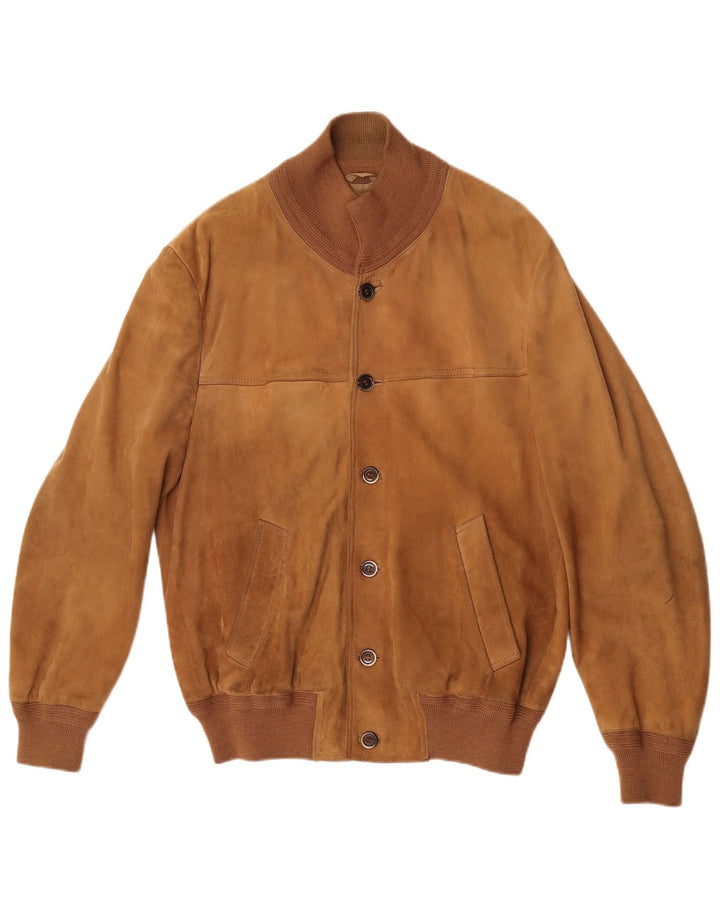 Vintage Ανδρικό Suede Bomber Jacket UK 38 Medium Brown Δερμάτινο