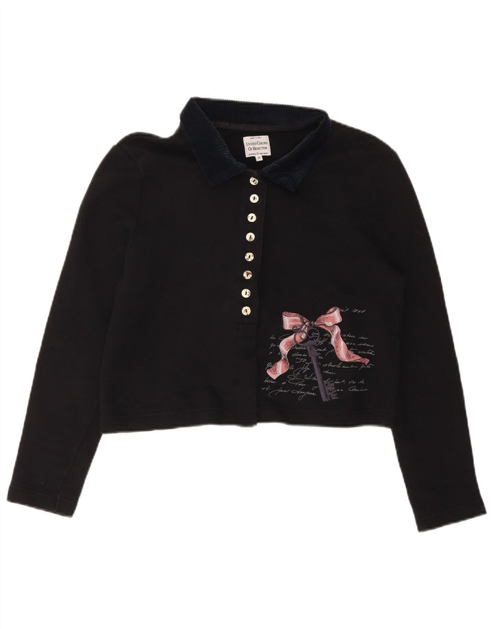 BENETTON Γυναικείο Oversized Graphic Crop Polo UK 10 Small Black