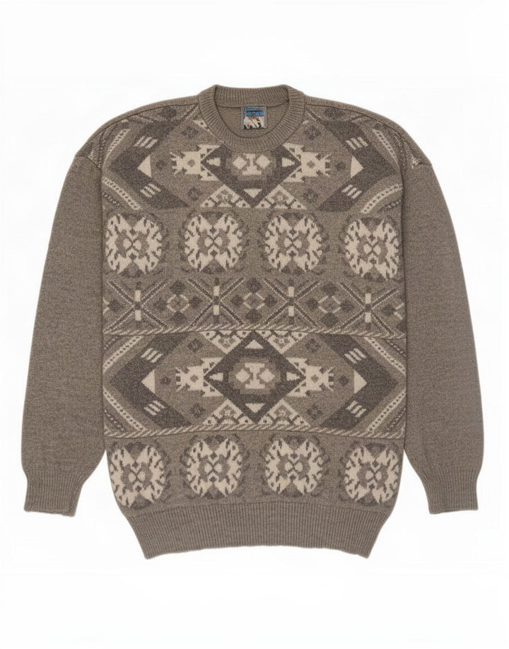 Vintage ανδρικό πουλόβερ με λαιμόκοψη Medium Grey Fair Isle