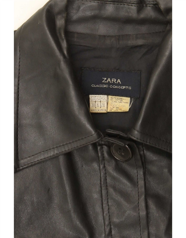 Zara Γυναικείο Βοηθητικό Μπουφάν από Faux Leather EU 38 Small Black Cotton