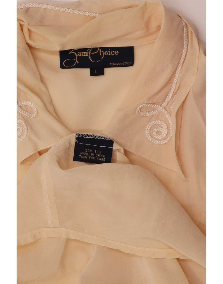Vintage γυναικείο κανονικό πουκάμισο μπλούζα UK 14 Large Beige Silk