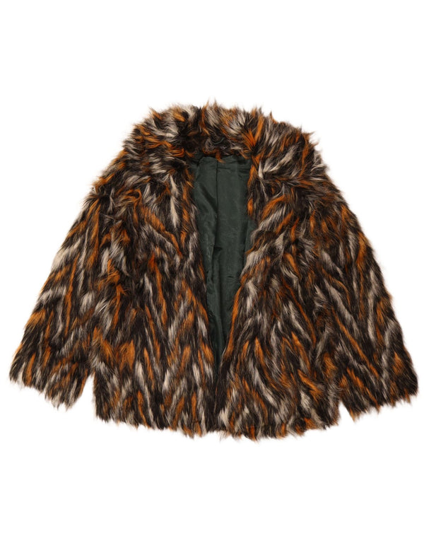 TOPSHOP Womens Open Faux Fur Jacket UK 6 XS Multicoloured Animal Print