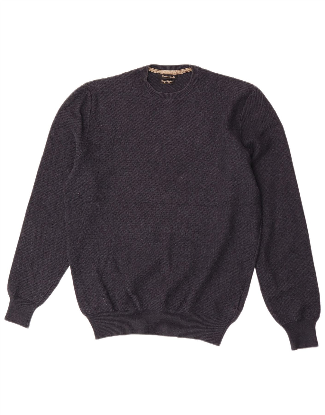 Massimo Dutti Ανδρικό πουλόβερ με λαιμόκοψη, μεσαίο μπλε βαμβακερό