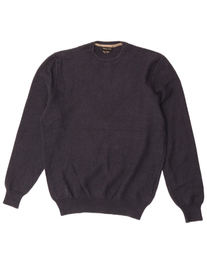 Massimo Dutti Ανδρικό πουλόβερ με λαιμόκοψη, μεσαίο μπλε βαμβακερό