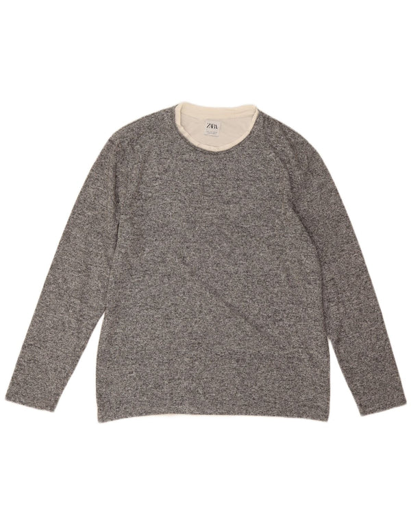Zara Γυναικείο πουλόβερ με λαιμόκοψη UK 16 Large Grey Polyester