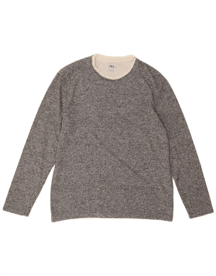 Zara Γυναικείο πουλόβερ με λαιμόκοψη UK 16 Large Grey Polyester